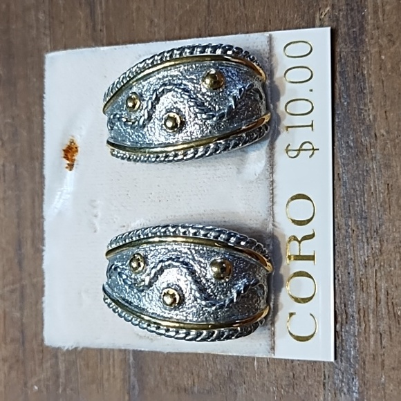 Coro Jewelry - Vintage Coro Earrings, Gold & Silver with Large Backs, Original Hang Card